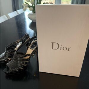 Dior Black Studded Peep-Toe Slingback Heels